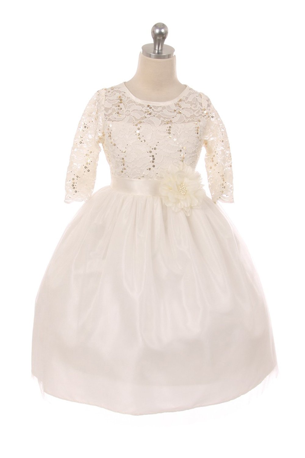Off White Strech Lace Tulle Flower Girl Dress Off White Strech Lace Tulle Flower Girl Dress